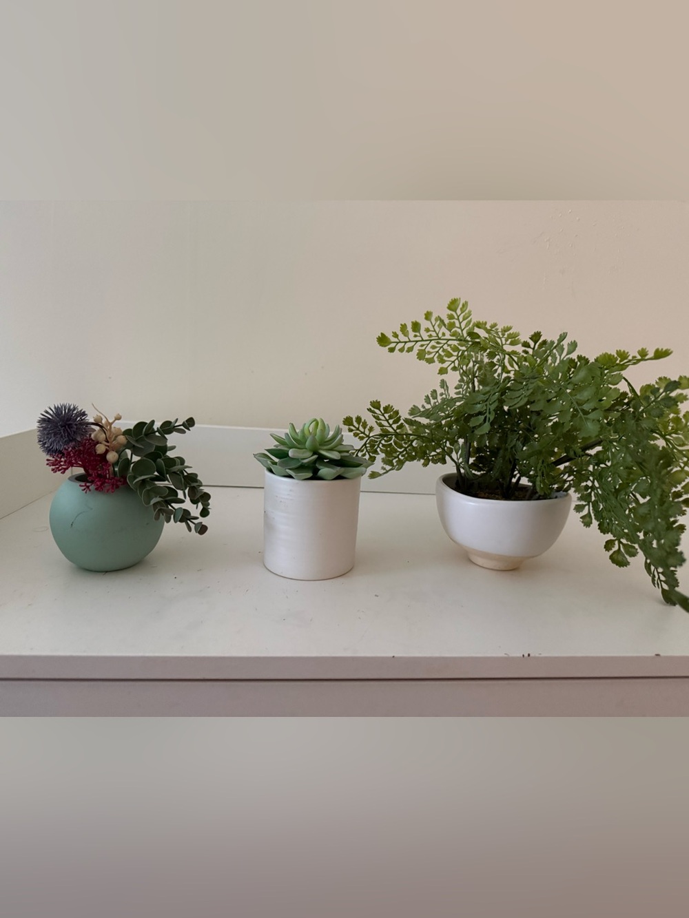 White Ceramic Succulent Planter with Faux Green Succulent